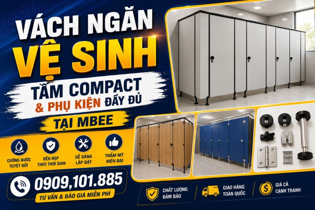 Vách Ngăn Vệ Sinh Tấm Compact & Phụ Kiện Đầy Đủ Tại Mbee