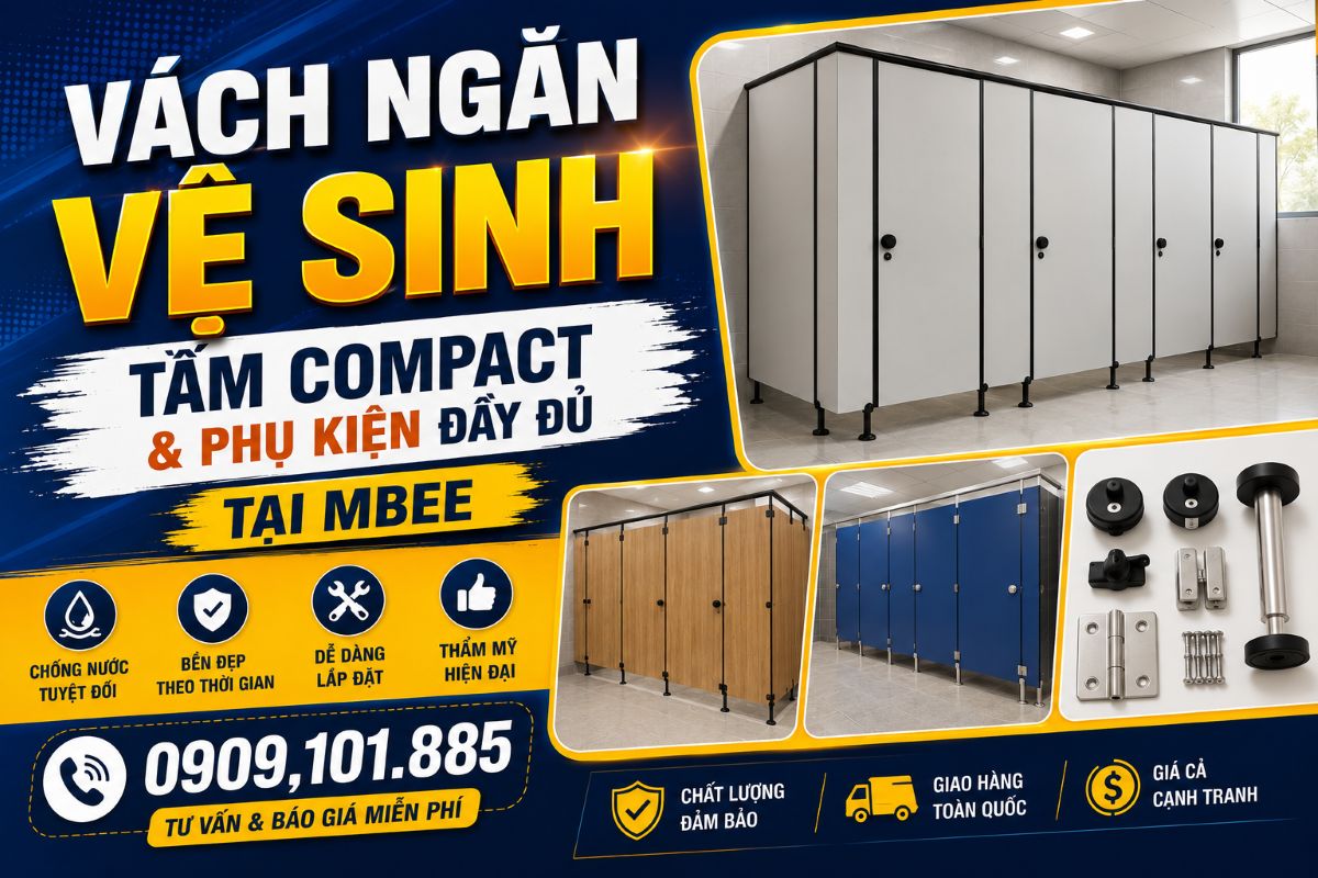 Vách Ngăn Vệ Sinh Tấm Compact & Phụ Kiện Đầy Đủ Tại Mbee